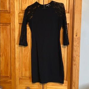 Black Express stretch dress with lace sleeve